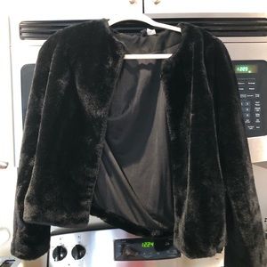 H&M Black Short Faux Fur Coat